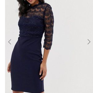 Paper Dolls Scallop Lace Midi Pencil Dress